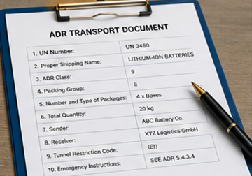 Documente de transport ADR și acte pentru expedițiile cu baterii cu litiu