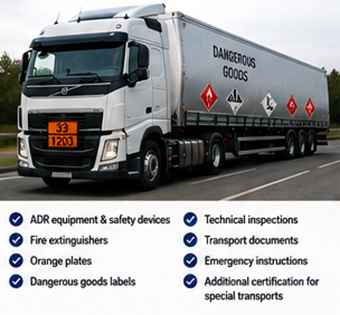 Camion greu care transportă mărfuri periculoase conform reglementărilor ADR în Europa