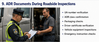 Control rutier ADR verificând documentele de transport pentru mărfuri periculoase în Europa