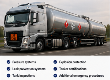 Cisternă ADR de combustibil transportând lichide periculoase în Europa