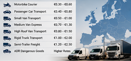 Tarife de transport pe kilometru în Europa pentru dube, camioane și logistică de marfă