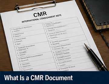 Document CMR pe hârtie completat cu detalii despre expediere, informații despre expeditor, destinatar și transportator