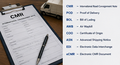Document de marfă CMR și acte de transport internațional pentru logistică rutieră