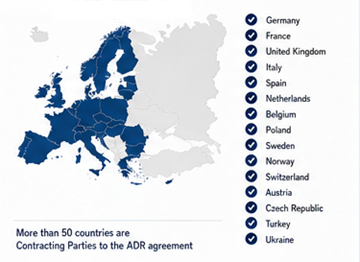 Țări europene și internaționale care folosesc reglementările ADR pentru transportul mărfurilor periculoase