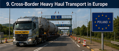 Convoi internațional de transport agabaritic care traversează frontiere europene