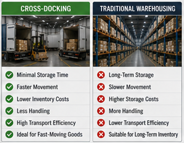Comparație între operațiunile de cross-docking și stocarea tradițională în depozit