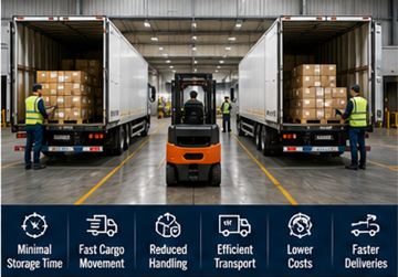 Depozit de cross-docking care transferă paleți direct între camioane