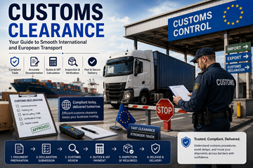 Operațiuni de vămuire europeană cu camioane, containere de marfă, controale la frontieră și logistică internațională