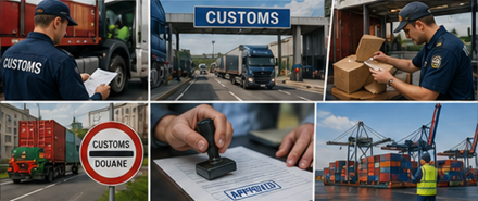 Inspecții vamale, control la frontieră, camioane cu marfă și operațiuni de vămuire internațională
