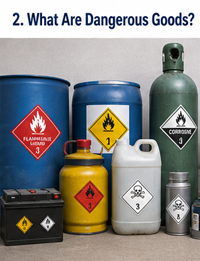 Exemple de mărfuri periculoase, inclusiv substanțe chimice, combustibil, butelii de gaz, baterii și lichide industriale
