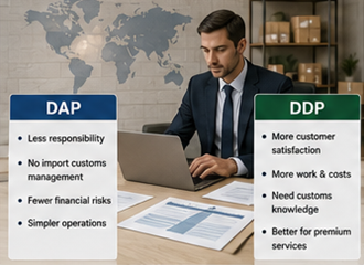 Exportator care gestionează vama și operațiunile de logistică internațională în acorduri DDP și DAP