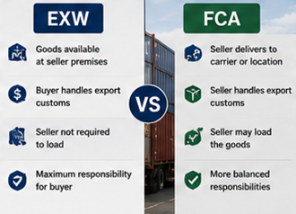 Comparație între termenii de livrare EXW și FCA în logistica internațională