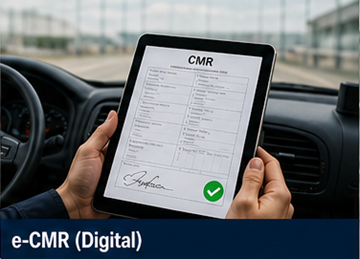 Șofer folosind o tabletă pentru a semna documentul CMR digital eCMR într-un sistem logistic