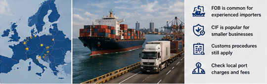 Operațiuni portuare europene cu containere de marfă importată și proceduri vamale