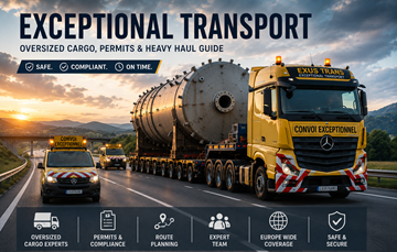 Convoi de transport agabaritic care transportă încărcătură industrială supradimensionată prin Europa la apus