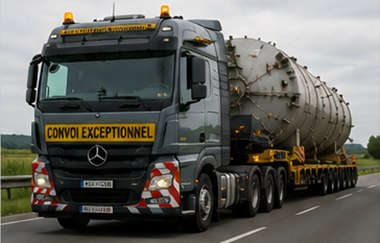 Transport de marfă agabaritică cu remorcă pentru transporturi grele care transportă echipamente industriale mari