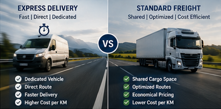 Comparație între prețurile pentru livrare expres și transport standard de marfă
