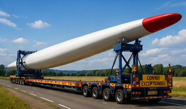 Remorcă extensibilă transportând marfă agabaritică lungă și structuri industriale