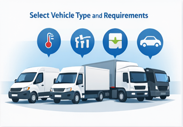 Diferite tipuri de vehicule pentru transport, inclusiv autoutilitare, camioane și transportoare auto