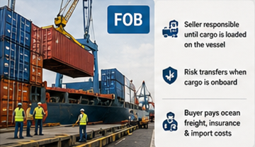 Containere de marfă încărcate pe o navă cargo conform condițiilor FOB
