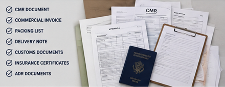 Documente pentru transportul de marfă, inclusiv CMR, factură, documente de expediere și acte logistice