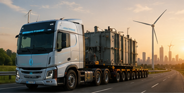 Convoi modern de transport agabaritic reprezentând viitorul logisticii de transporturi grele