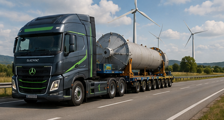 Convoi modern cu încărcătură supradimensionată reprezentând viitorul transporturilor grele în Europa