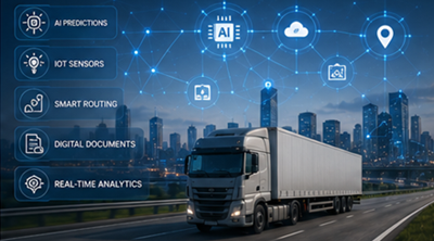 Tehnologie logistică a viitorului cu urmărire a transporturilor prin AI, sisteme de transport inteligente și vizibilitate digitală în lanțul de aprovizionare