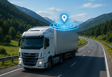 Camion cu sistem de urmărire GPS circulând pe o autostradă europeană în timpul unei operațiuni logistice