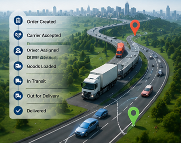 Proces modern de tracking logistic care arată urmărirea camioanelor prin GPS, sisteme digitale de transport și actualizări ale expedițiilor
