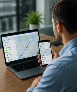 Client business verificând actualizări de urmărire a livrării pentru o expediere importantă în Europa