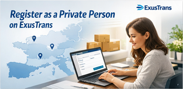 Formular de înregistrare pentru persoană fizică pe ExusTrans cu date personale și activare prin e-mail