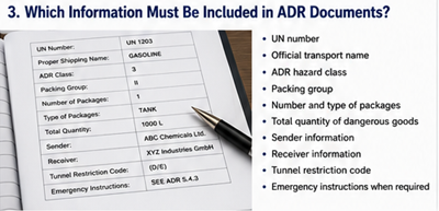 Câmpuri de informații obligatorii în documentele ADR pentru transportul mărfurilor periculoase