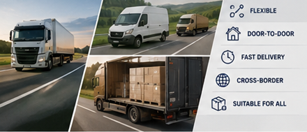Transport rutier de marfă în Europa, cu camioane logistice pe rute de livrare pe autostradă