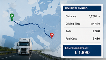 Planificarea rutelor pentru camioane în Europa și calculul distanței pentru tarifarea transportului de marfă