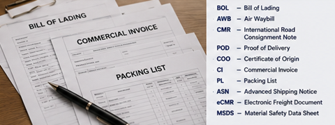 Documente de transport marfă, facturi, conosamente și abrevieri logistice internaționale pentru operațiuni de import-export