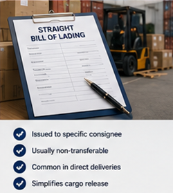 Document Straight Bill of Lading utilizat pentru livrare directă a mărfii
