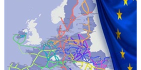 Rețeaua transeuropeană de transport (TEN-T) pe hartă și steagul Europei