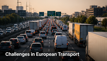 Aglomerație trafic camioane în Europa, autostradă, provocări logistice, întârzieri, costuri combustibil, transport