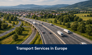 Rețea de transport europeană cu camioane, autostrăzi și conexiuni logistice transfrontaliere