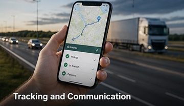 Urmărire GPS transport camion în timp real, platformă logistică, comunicare șofer client