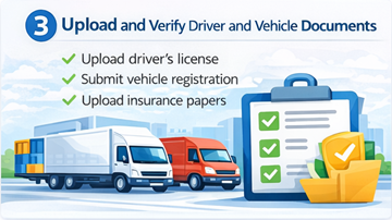 Companie de transport care încarcă permisul șoferului și documentele vehiculului în format PDF pentru verificare pe platforma ExusTrans