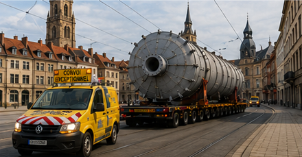 Transport de încărcătură supradimensionată prin străzi înguste ale unor orașe europene