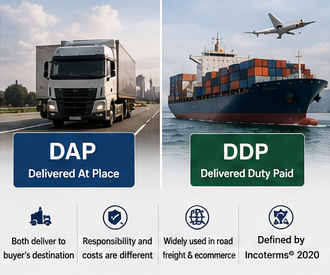 Operațiuni de transport internațional și logistică explicând termenii comerciali DDP și DAP