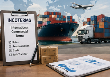 Operațiuni de comerț internațional cu containere de transport, documente de transport și coordonare logistică globală