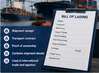 Document de transport tip conosament, cu containere de marfă și operațiuni logistice