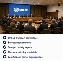 UNECE și autorități internaționale de transport care gestionează reglementările ADR pentru mărfuri periculoase